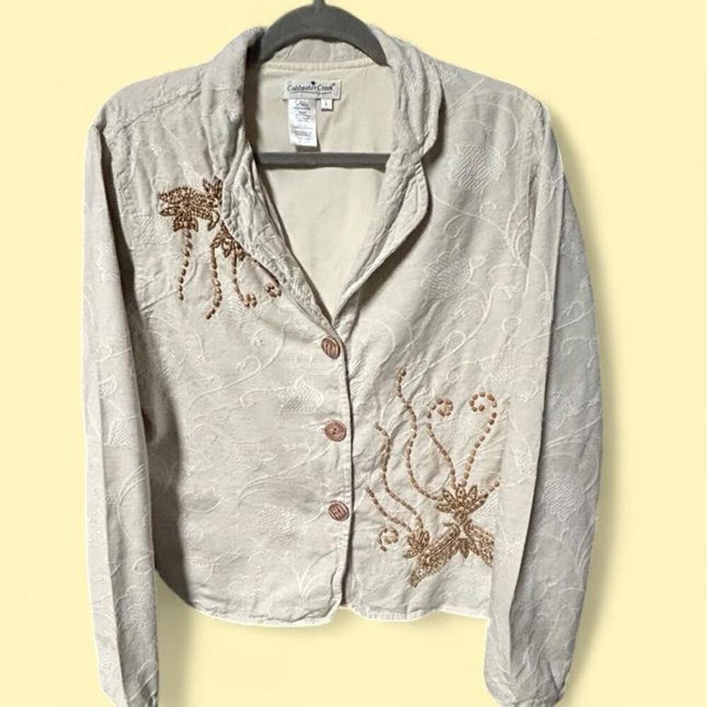 Short & boxy beaded natural fiber Coldwater Creek textured lightweight blazer